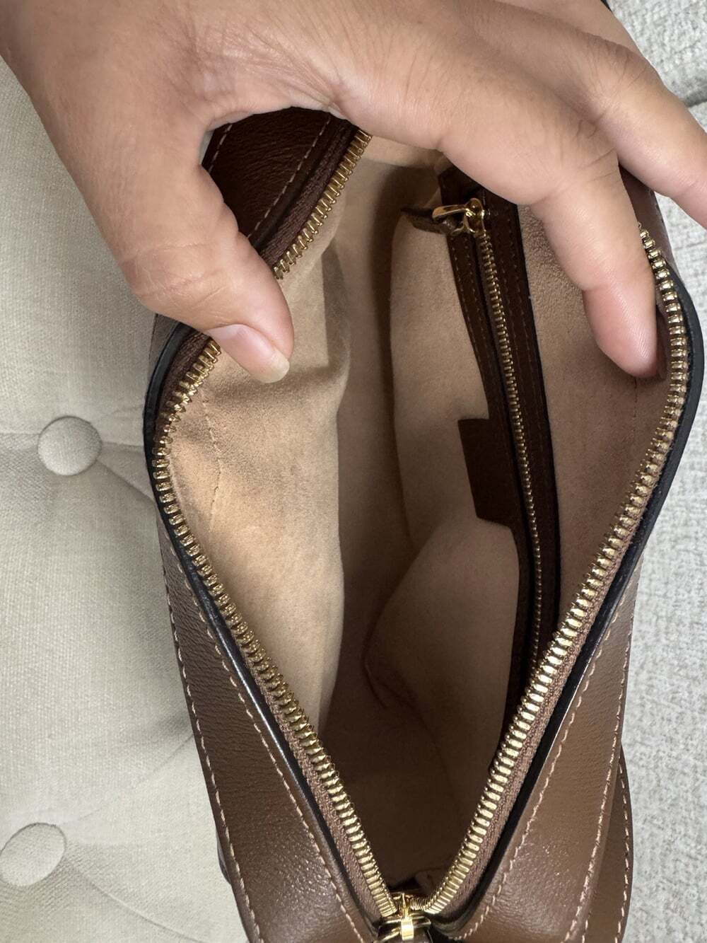 Gucci GG Monogram Crossbody Bag Zip Beige Brown Gold HW Small w/ Dust Bag - Picture 7 of 15
